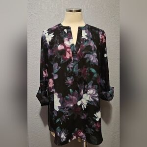 Floral Print Blouse - Black and Purple